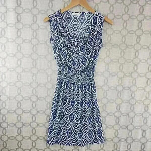 VLD Sleeveless Draped Neckline Geomatic Print Mini Dress S -391/6